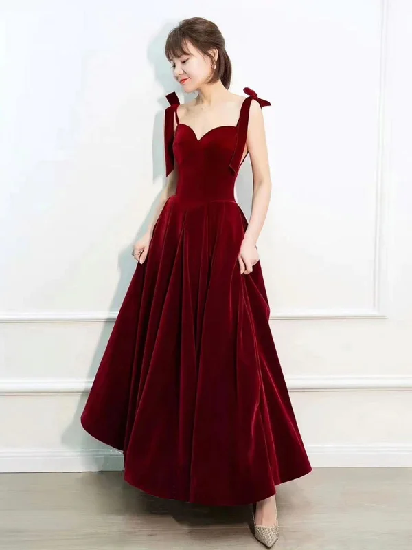 YEAR-End Clearance long-sleeve floral dresslong-sleeve floral dressSweetheart Neck Burgundy Velvet Long Prom Dresses, Long Burgundy Velvet Formal Graduation Evening Dresses SP2795