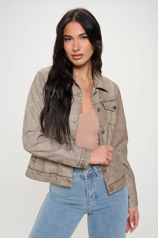 Low Prices Coalition LA Button Down Cargo Vegan Leather Shacket
