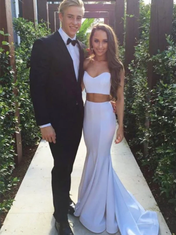 Price Reduction casual evening dresscasual evening dress2 Pieces Sweetheart Neck Mermaid White Long Prom Dresses, White Formal Dresses, Evening Dresses