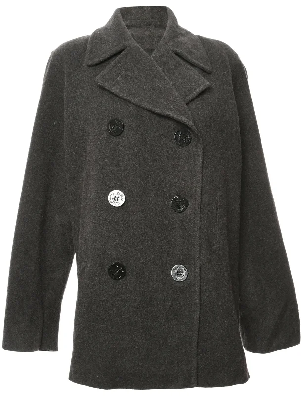 Huge Savings stylish blazer coatDouble Breasted Grey Peacoat - L