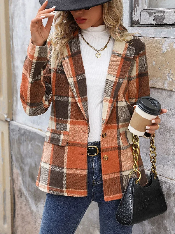 Great Bargains Perfee Plaid Button Down Lapel Collar Blazer
