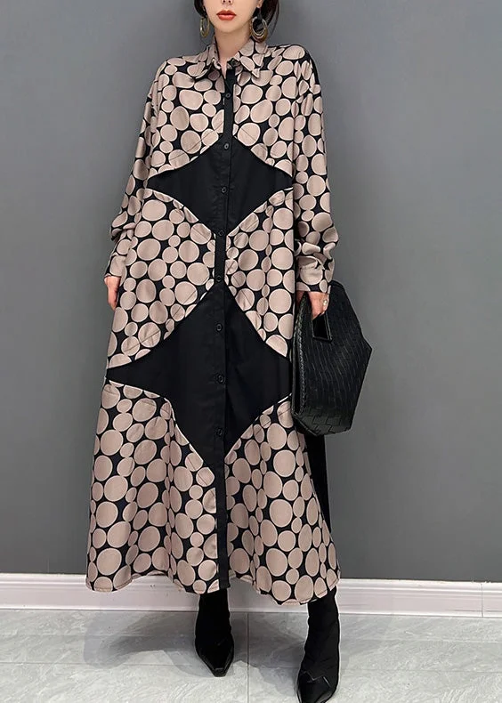 Deal Explosion flowy evening dressflowy evening dressClassy Peter Pan Collar Dot Button Vacation Maxi Shirts Dresses Spring