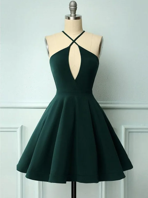Seasonal Sale floral midi dressfloral midi dressUnique Halter Neck Dark Green Short Prom Dresses, Short Dark Green Formal Graduation Homecoming Dresses, Cocktail Dresses