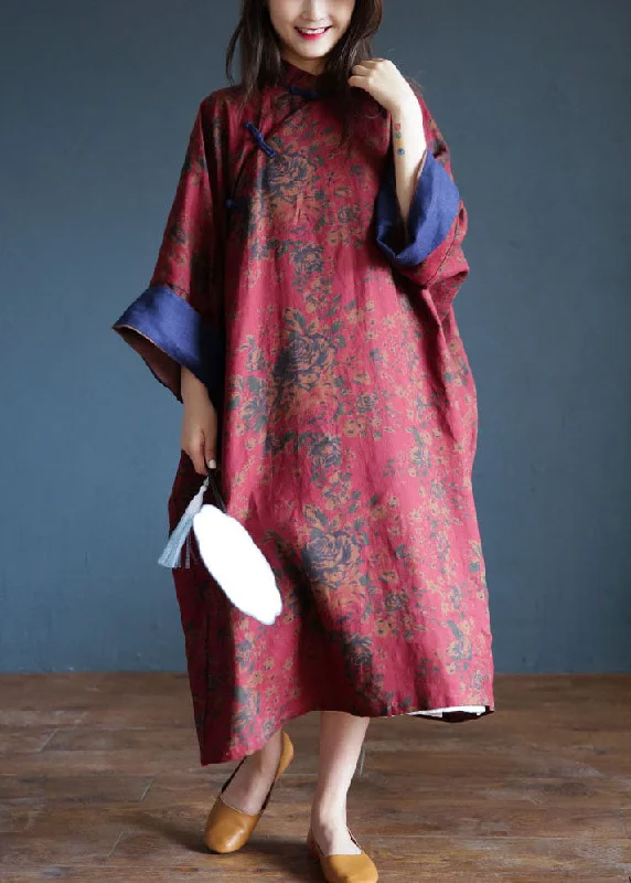 Act Fast lace-up dresslace-up dressPlus Size Red Print Chinese Style Cotton Long Dress Spring Act Fast lace-up dresslace-up dressPlus Size Red Print Chinese Style Cotton Long Dress Spring