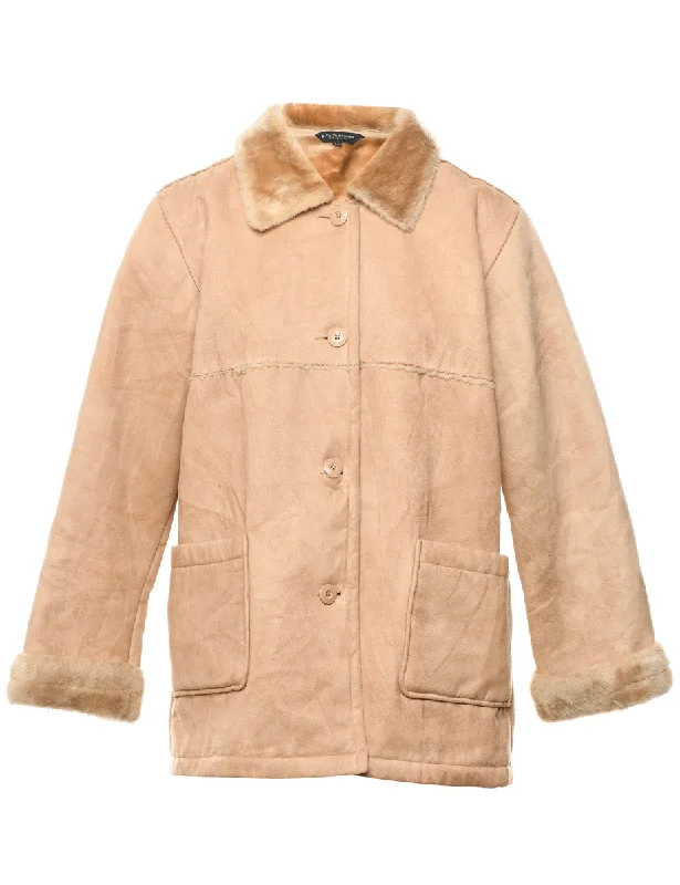 Online Exclusive trendy casual outerwearLight Brown Shearling Lined Coat - L