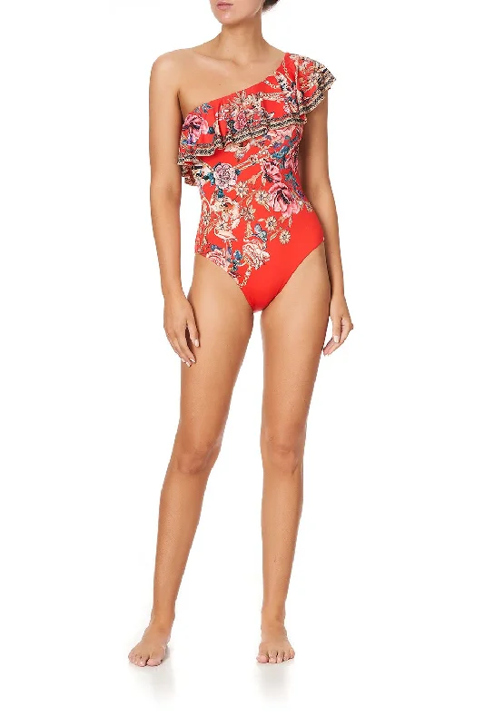 Special Savings ONE SHOULDER ONE PIECE WITH FRILL AND THE QUEEN WORE RED