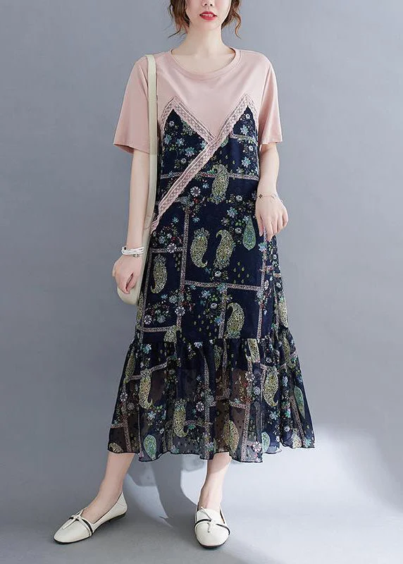 Can't Miss velvet dressvelvet dressArt Colorblock O-Neck Patchwork Ruffles Cotton Dresses Summer