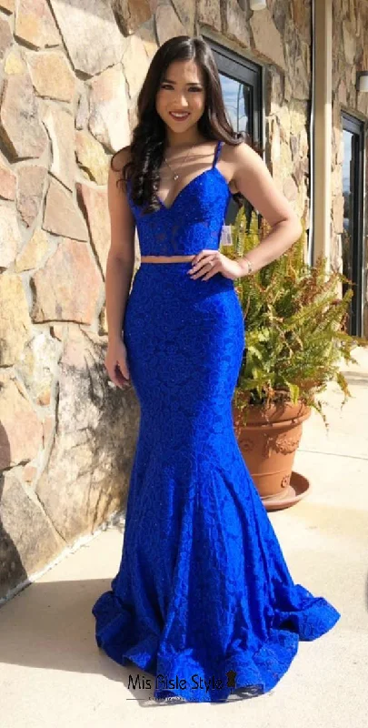 Factory Direct Sale wrap-around dresswrap-around dressMermaid Two Piece Royal Blue Prom Dress