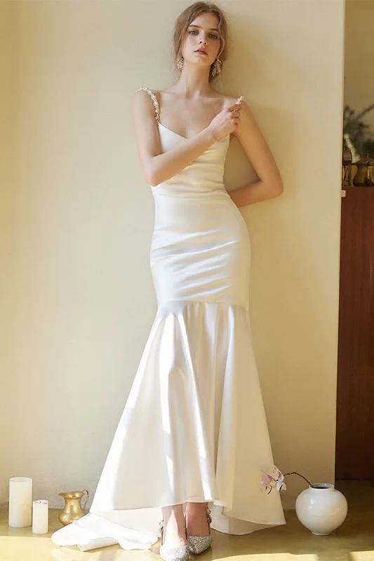 comfy dressTrumpet-Mermaid High-Low Satin Wedding Dress 826634920868