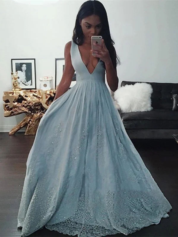 Year-End Clearance chic wrap dresschic wrap dressPretty V Neck Lace Light Blue Prom Dresses, Light Blue Formal Dresses, Lace Evening Dresses