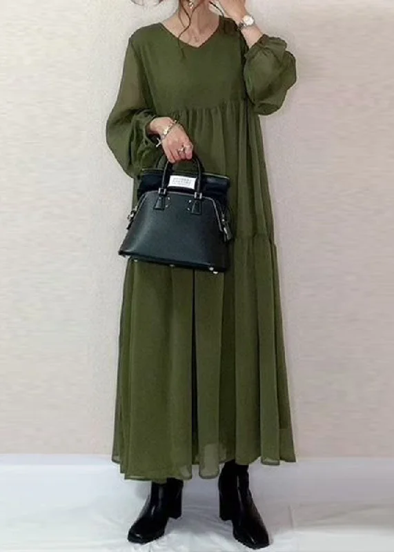 Crazy Deals evening dressevening dressStylish Green V Neck Wrinkled Patchwork Chiffon Dress Spring