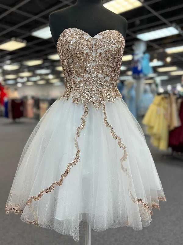 Sale Event lace dresslace dressStrapless Shiny Champagne Sequins White Prom Dresses, White Tulle Homecoming Dresses with Sequins, White Formal Evening Dresses SP2978 Sale Event lace dresslace dressStrapless Shiny Champagne Sequins White Prom Dresses, White Tulle Homecoming Dresses with Sequins, White Formal Evening Dresses SP2978