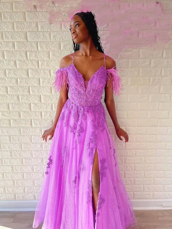 Price Cut textured dresstextured dressOff Shoulder Purple Lace Long Prom Dresses with High Slit, Purple Lace Formal Dresses, Purple Evening Dresses SP2606
