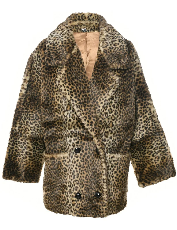 Great Deals warm jacketLeopard Print Faux Fur Coat - L