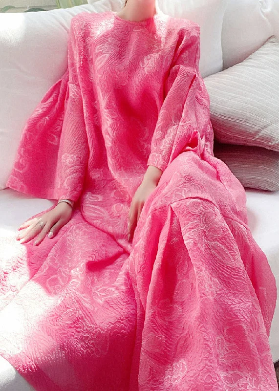 Amazing Deals casual slip dresscasual slip dressJacquard Red O-Neck Silk Maxi Dress Flare Sleeve