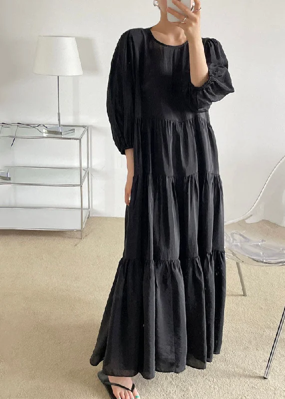Savings Galore velvet dressvelvet dressPlus Size Black O-Neck Patchwork Backless Cotton Maxi Dress Bracelet Sleeve