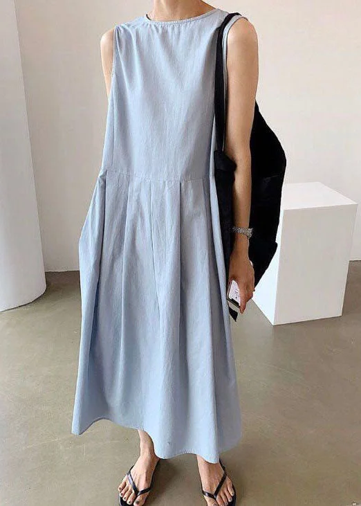 Today's Special casual shift dresscasual shift dressWomen Blue Wrinkled Button Patchwork Wear On Both Sides Cotton Dresses Sleeveless