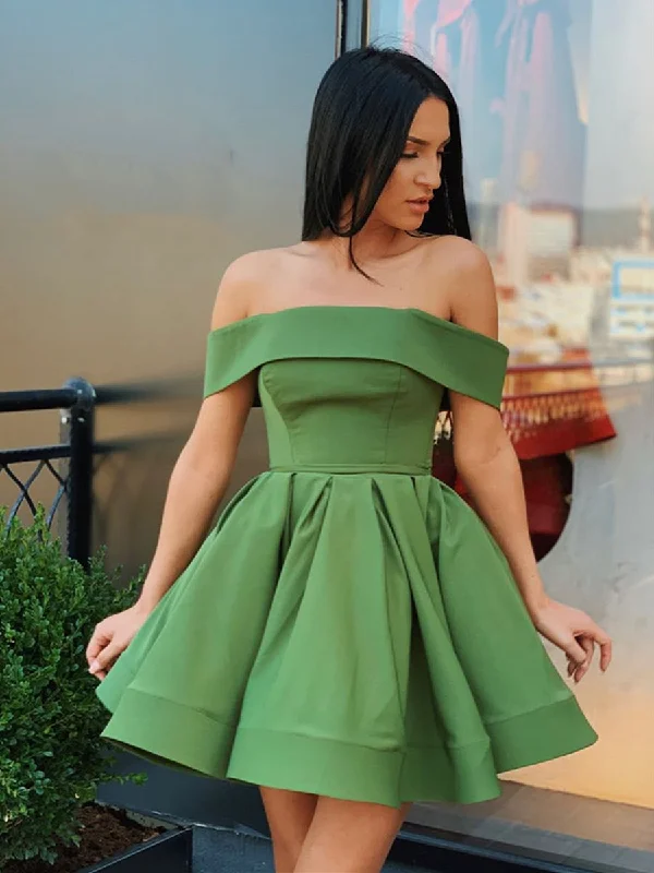 Low Prices party-ready dressparty-ready dressCute Off Shoulder Short Green Prom Dresses Homecoming Dresses, Short Green Formal Dresses, Off the Shoulder Green Evening Dresses, Graduation Dresses