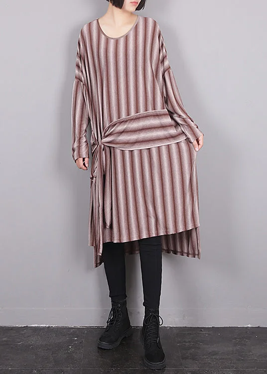 luxury dressRed O-Neck Asymmetrical Striped Low High Design Maxi Dress Fall