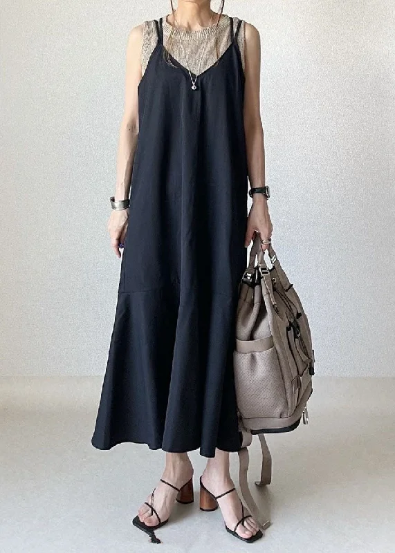 Deal Alert sleek midi dresssleek midi dressBohemian Black Ruffled Patchwork Spaghetti Strap Cotton Dresses Sleeveless
