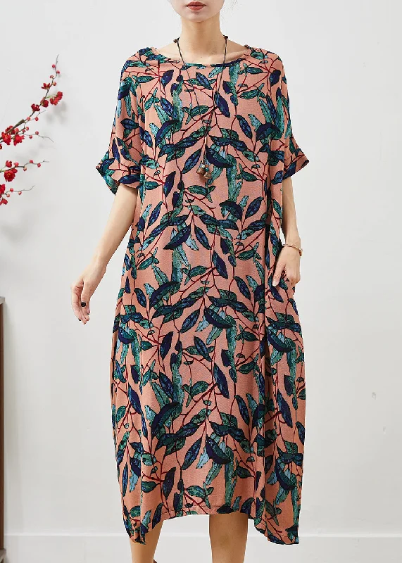 vintage-inspired dressNatural Brown Oversized Print Linen Maxi Dress Summer