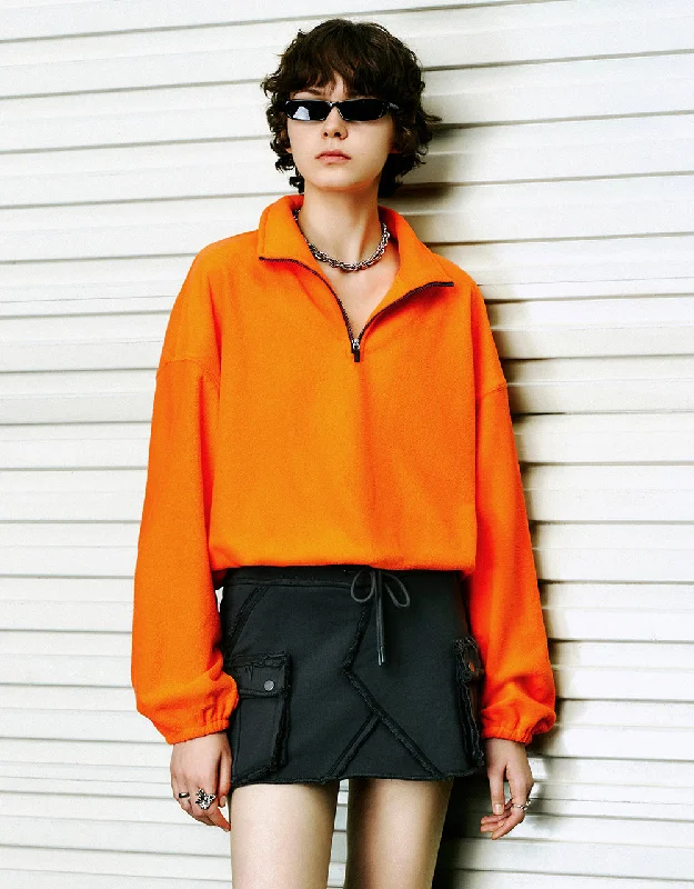 Hot Deal Zip Half Placket Stand Collar Sweatshirt