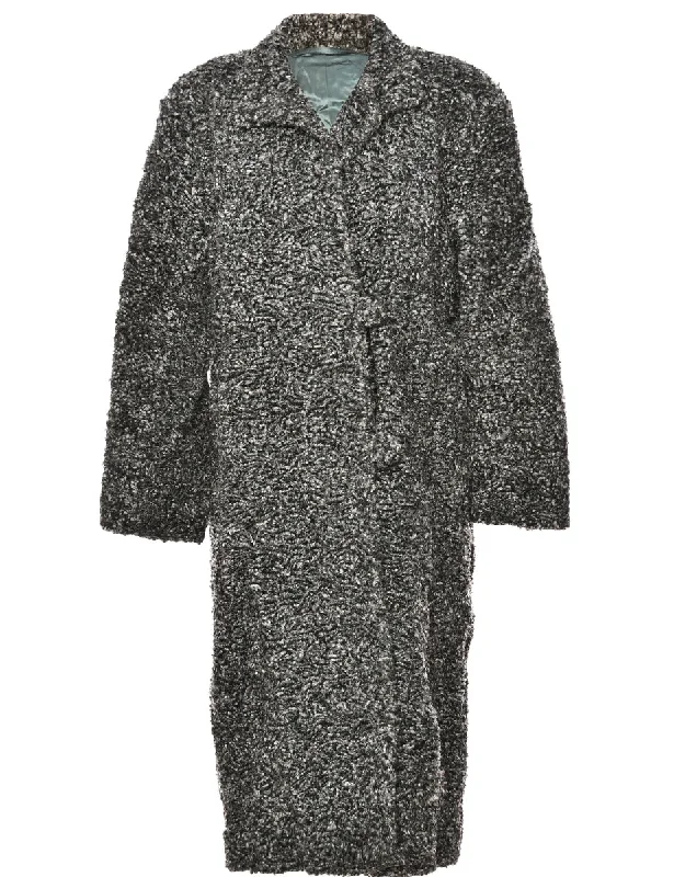 Major Savings vintage coatSingle Breasted Black & Grey Textured Wool Coat - L
