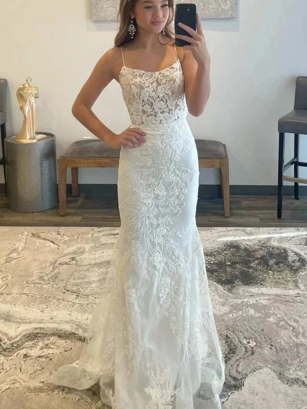 Sneak Peek Sale party dressparty dressMermaid Backless White Lace Long Prom Dresses, Mermaid White Formal Dresses, White Lace Evening Dresses SP2655