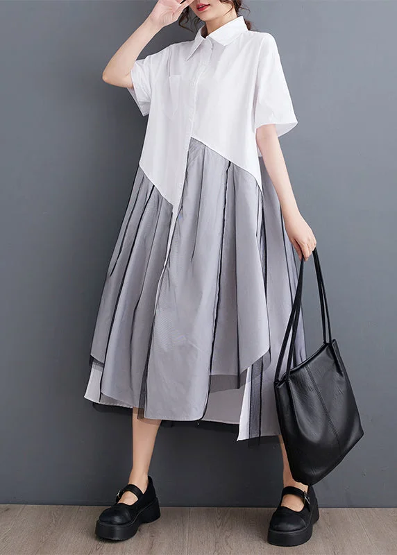 tiered dressWomen White Asymmetrical Tulle Patchwork Maxi Dress Short Sleeve