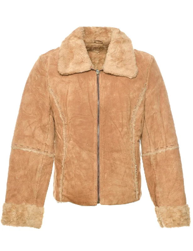 Blowout Deals sporty outerwearBrown Faux Shearling Suede Jacket - M