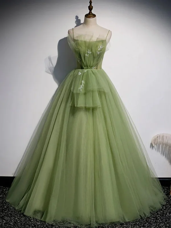 Markdowns casual evening dresscasual evening dressElegant Green Tulle Long Prom Dresses, Green Formal Evening Dresses, Floral Ball Gown SP2799