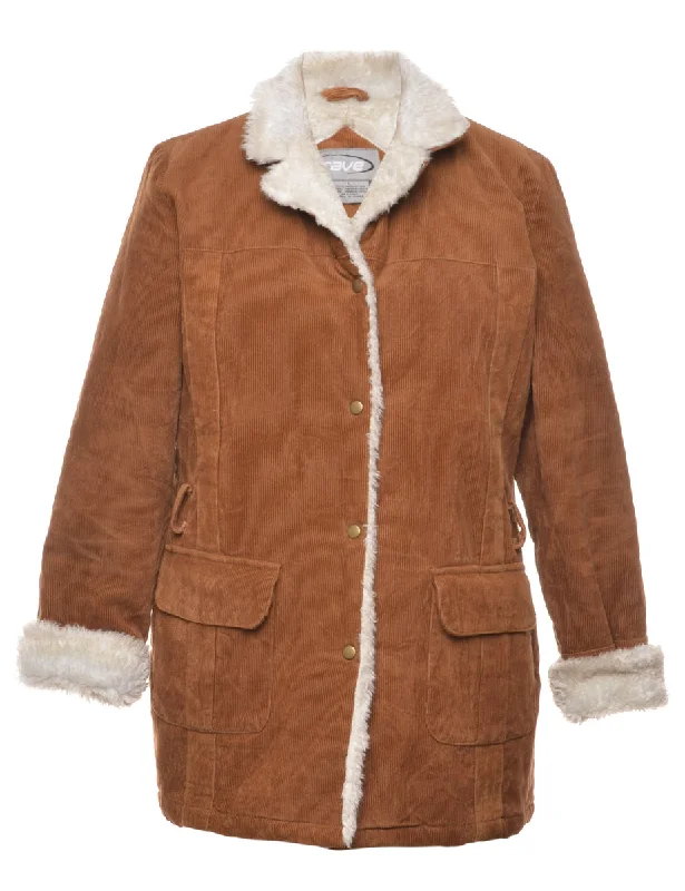 Price Cut classic jacketCorduroy Faux Fur Trim Brown Coat - L