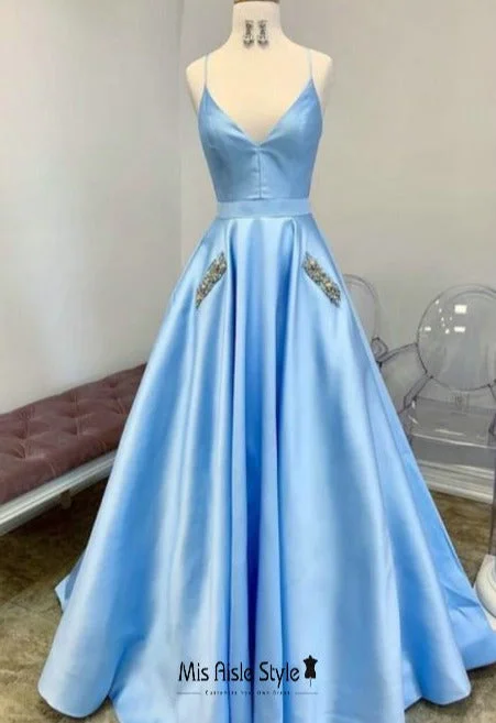 Bargain Blast puff sleeve dresspuff sleeve dressLong Blue Prom Dress with Pocket