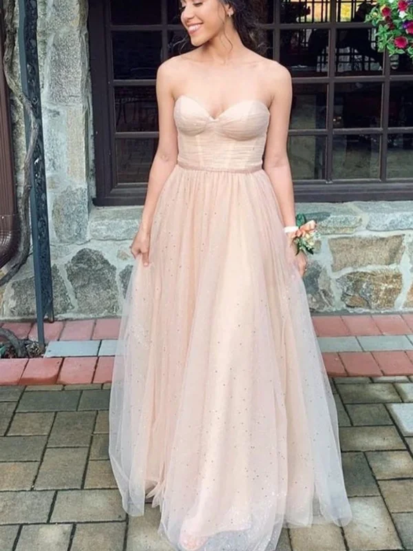 Fantastic Deals casual slip dresscasual slip dressStrapless Sweetheart Neck Champagne Tulle Long Prom Dresses, Long Champagne Formal Graduation Evening Dresses SP2667