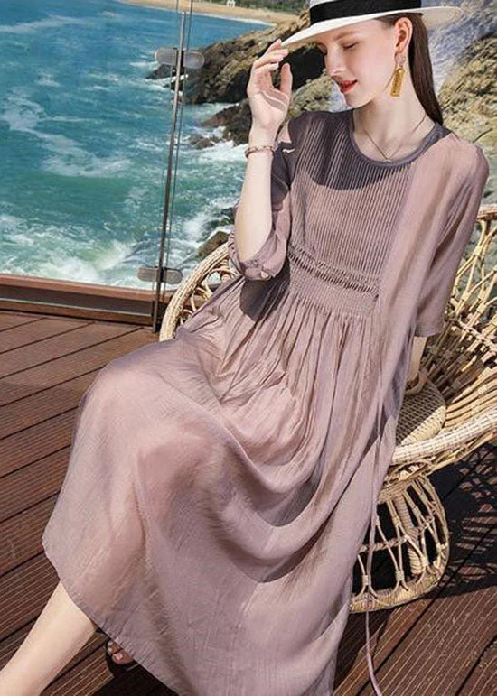 Savings Galore ruffle dressruffle dressChic Purple O Neck Patchwork Silk Holiday Dresses Summer