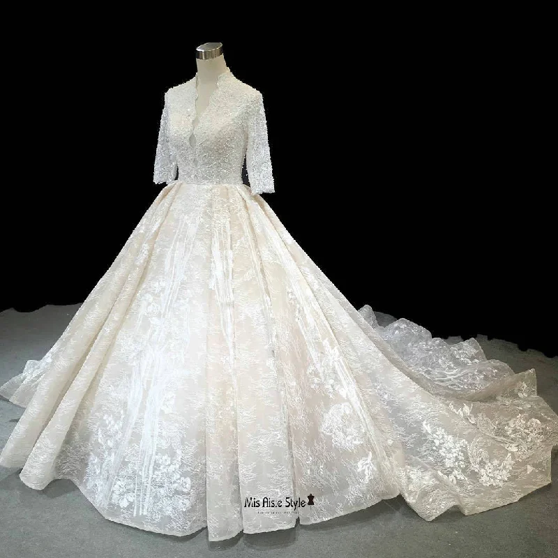 Discount Deals long-sleeve floral dresslong-sleeve floral dressHigh Quality French Lace Half Sleeve Wedding Dress