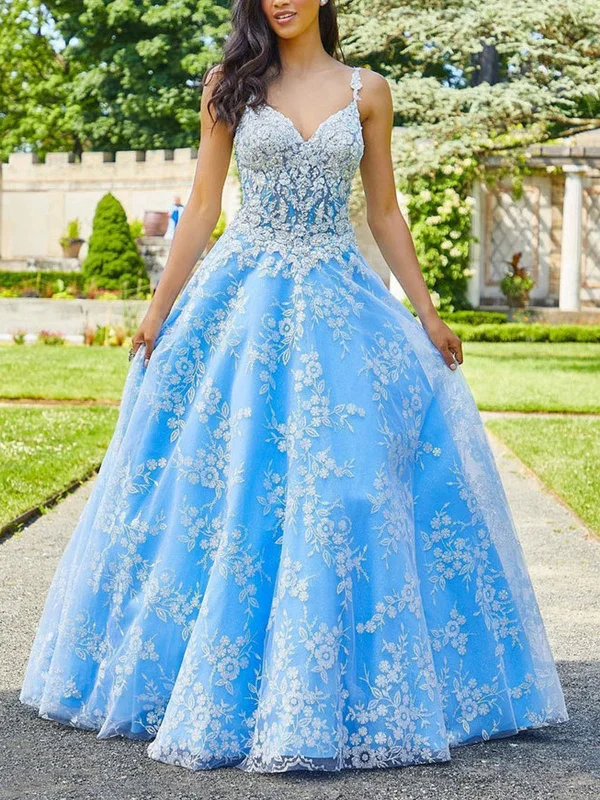 Closeout statement dressstatement dressV Neck Open Back Blue Long Prom Dresses with Lace Appliques, Blue Lace Formal Dresses, Blue Evening Dresses SP2260