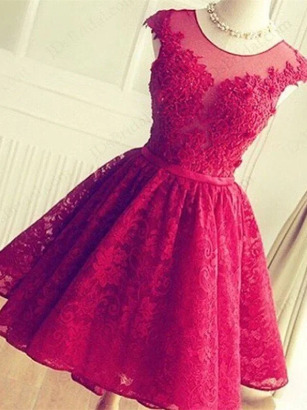 Instant Savings formal dressformal dressA Line Round Neck Short Lace Prom Dresses, Short Lace Formal Dresses, Graduation Dresses, Homecoming Dresses