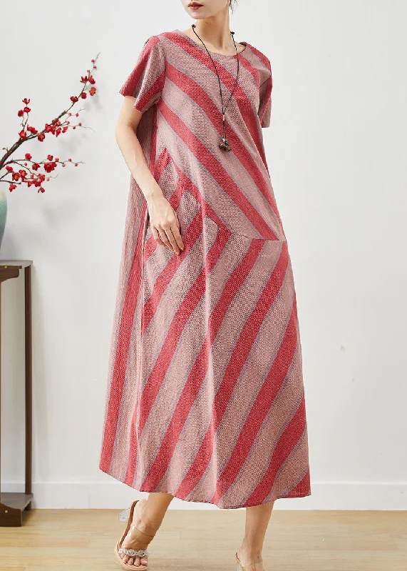 stylish party dressBeautiful Red Oversized Striped Cotton Robe Dresses Summer