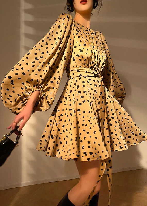 Price Blitz textured dresstextured dressFrench Yellow O-Neck Leopard Print Draping Silk Party Mid Dress Lantern Sleeve Price Blitz textured dresstextured dressFrench Yellow O-Neck Leopard Print Draping Silk Party Mid Dress Lantern Sleeve