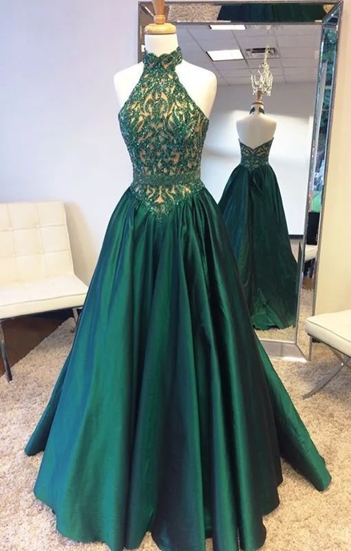 Price Blitz pleated maxi dresspleated maxi dressA line Sexy Open Back Halter Neckline Dark Green Prom Dress