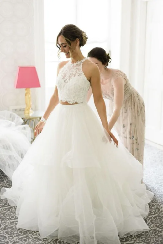 fitted dressBall Gown Two Piece Tiered Skirt Wedding Dress