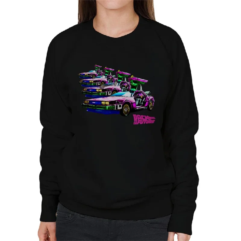 slim fit workout hoodieBack to the Future Delorean Mirrored Women's Sweatshirt