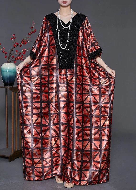 structured dressMulberry Print Silk Robe Dresses Sequins Batwing Sleeve