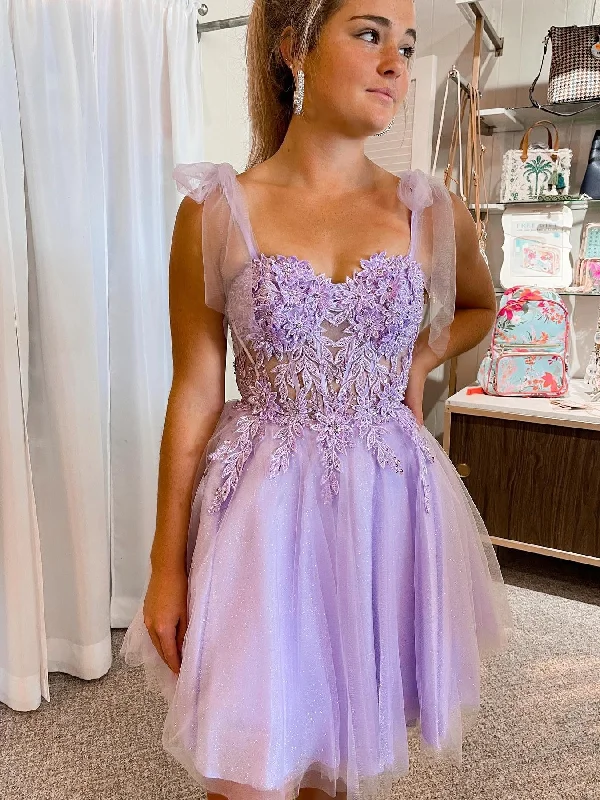 Super Bargain casual day dresscasual day dressSweetheart Neck Purple Lace Prom Dresses, Lilac Lace Homecoming Dresses, Short Purple Formal Evening Dresses SP2684