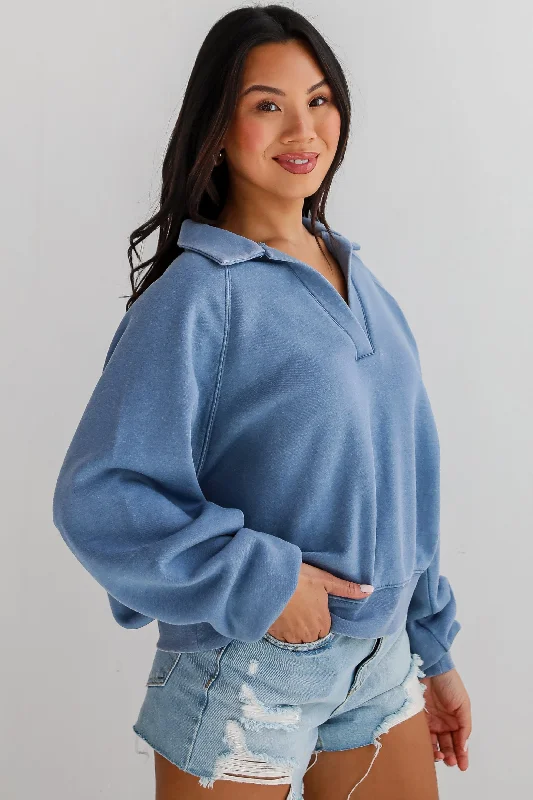 Fantastic Deals sleek sports hoodieFINAL SALE - Comfy Culture Denim Collared Pullover - DU DEAL