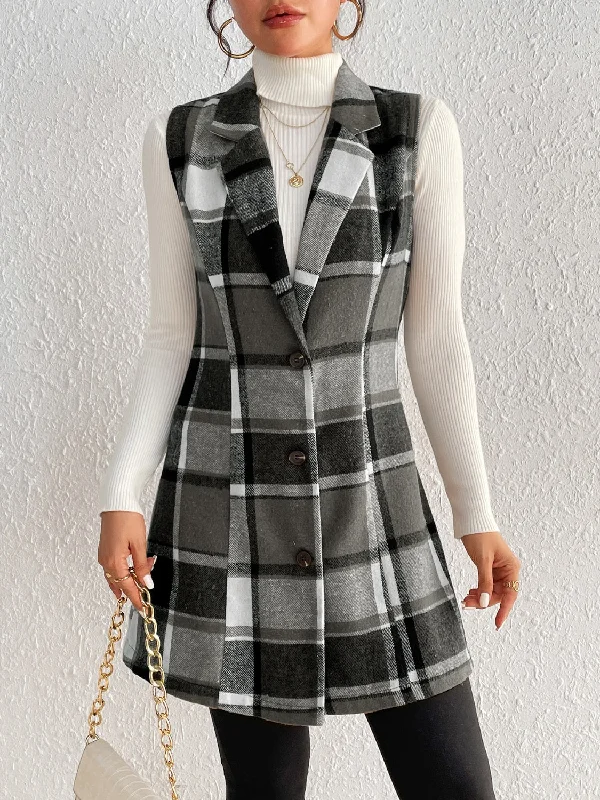 Quick Sale Plaid Button Up Vest Coat