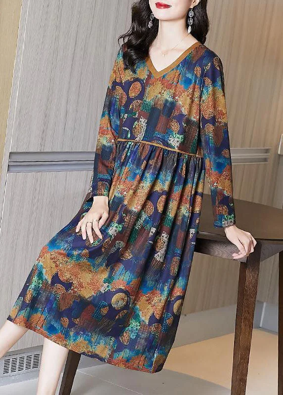 Value Deals printed dressprinted dressWomen Khaki V Neck Tie Dye Cotton Maxi Dresses Spring