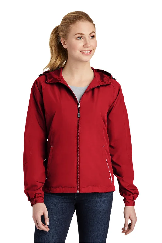 Final Clearance utility coatSport-Tek Womens Water Resistant Full Zip Hooded Jacket - True Red/White