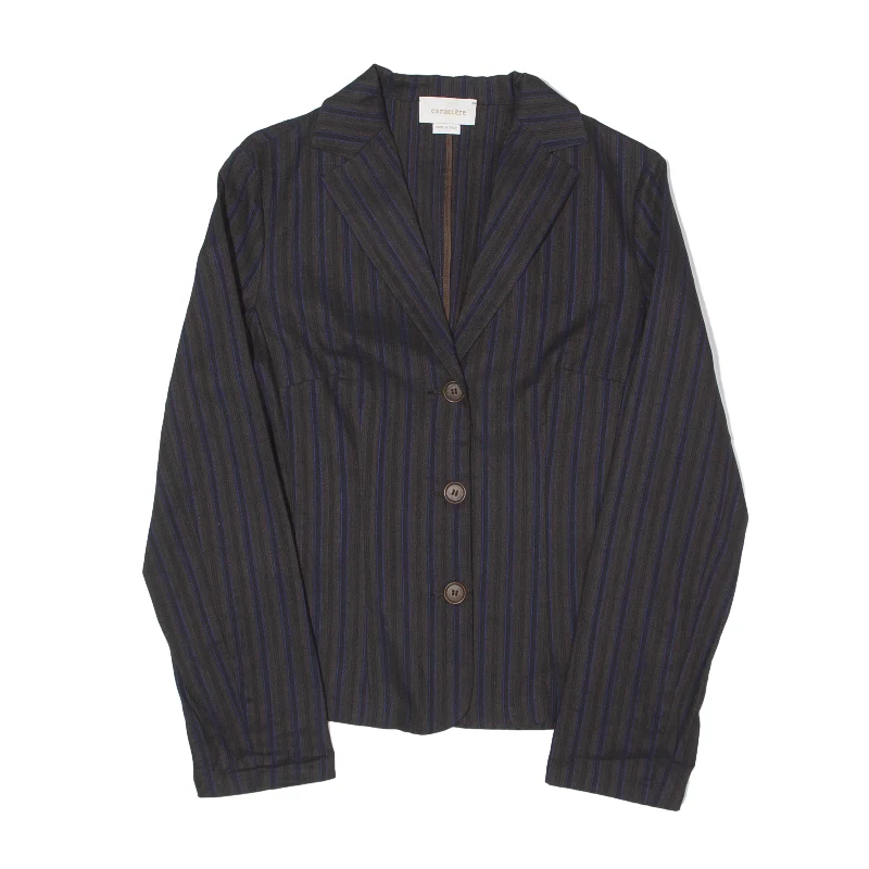Best Seller comfortable winter coatCARACTERE Linen Blend Blazer Jacket Black 90s Striped Womens UK 10